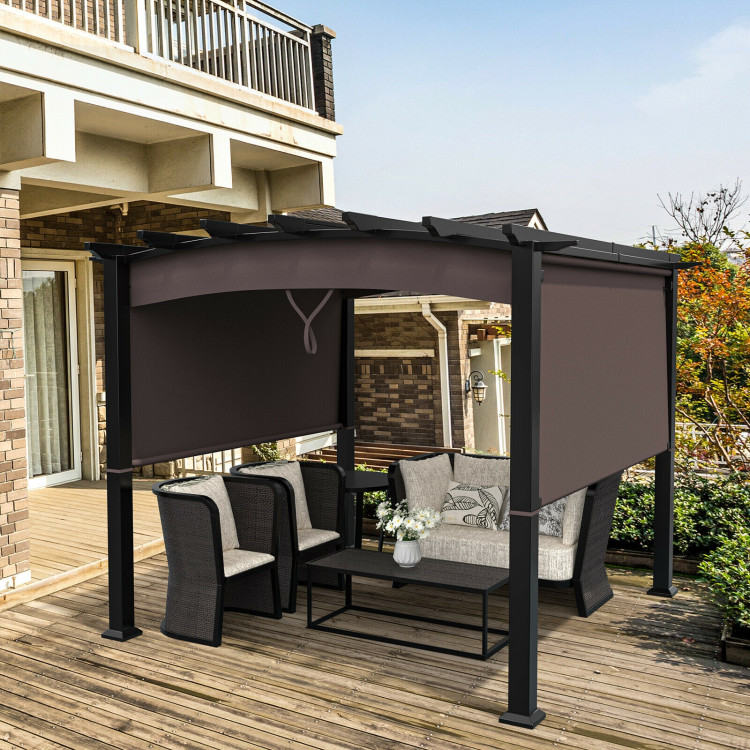 10 x 10 Feet Outdoor Retractable Pergola with Adjustable Sliding Sun Shade Canopy-BrownCostway Gallery View 1 of 10