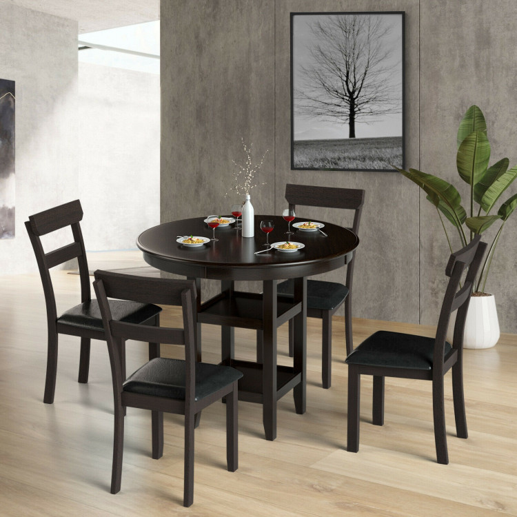 Set of 2 Dining Chairs With Rubber Wood Frame and Upholstered Faux Leather SeatCostway Gallery View 6 of 11