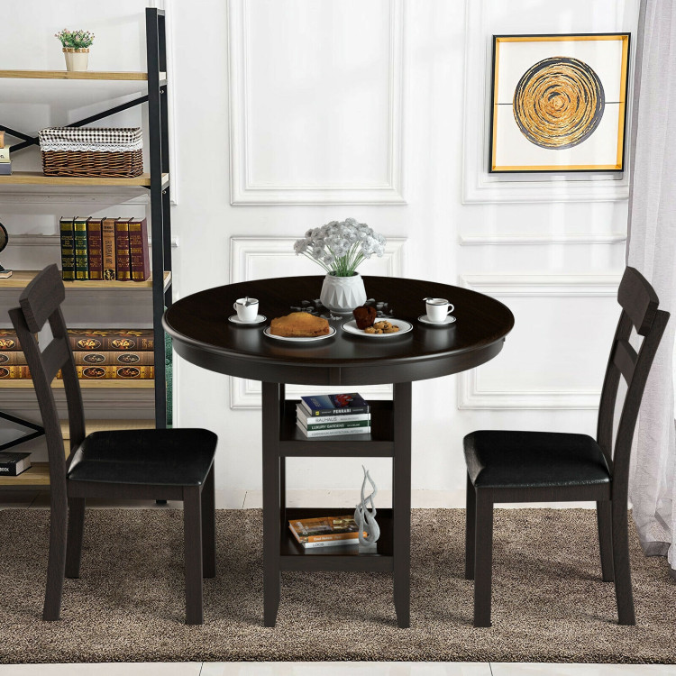 36.5 Inch Counter Height Dining Table with 42 Inches Round Tabletop and 2-Tier Storage ShelfCostway Gallery View 6 of 11