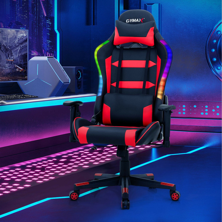 Adjustable Swivel Gaming Chair with LED Lights and Remote-RedCostway Gallery View 7 of 13