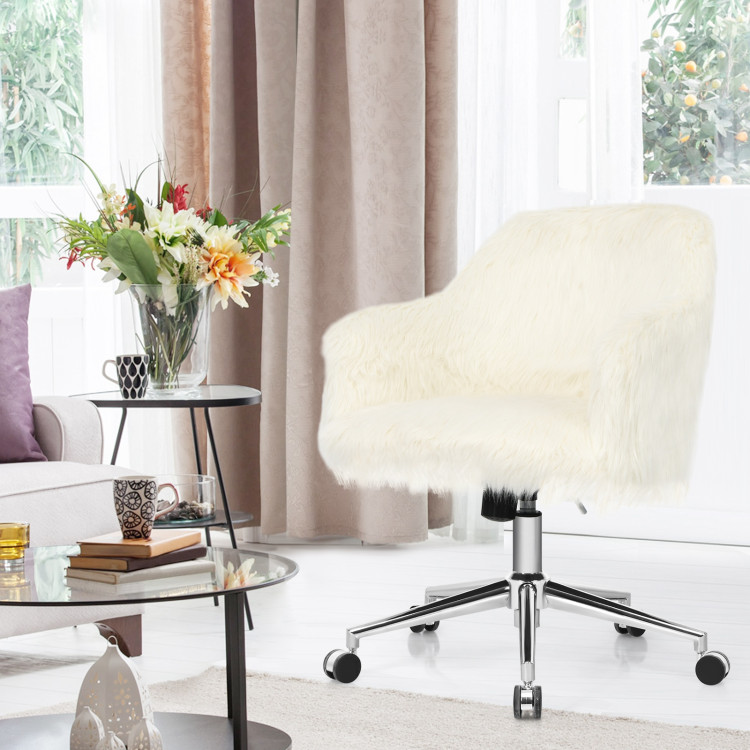 Modern Fluffy Faux Fur Vanity Office Chair for Teens Girls-BeigeCostway Gallery View 7 of 12