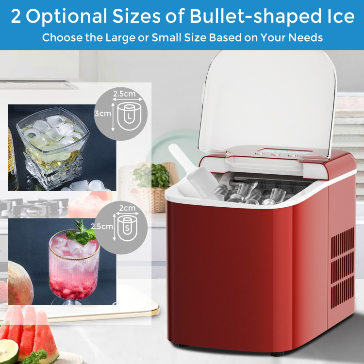 33 lb. Household Ice Machine Tabletop Ice Maker Bullet Ice Red Color