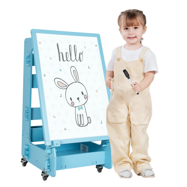 Multifunctional Kids' Standing Art Easel with Dry-Erase Board -BlueCostway Gallery View 7 of 10