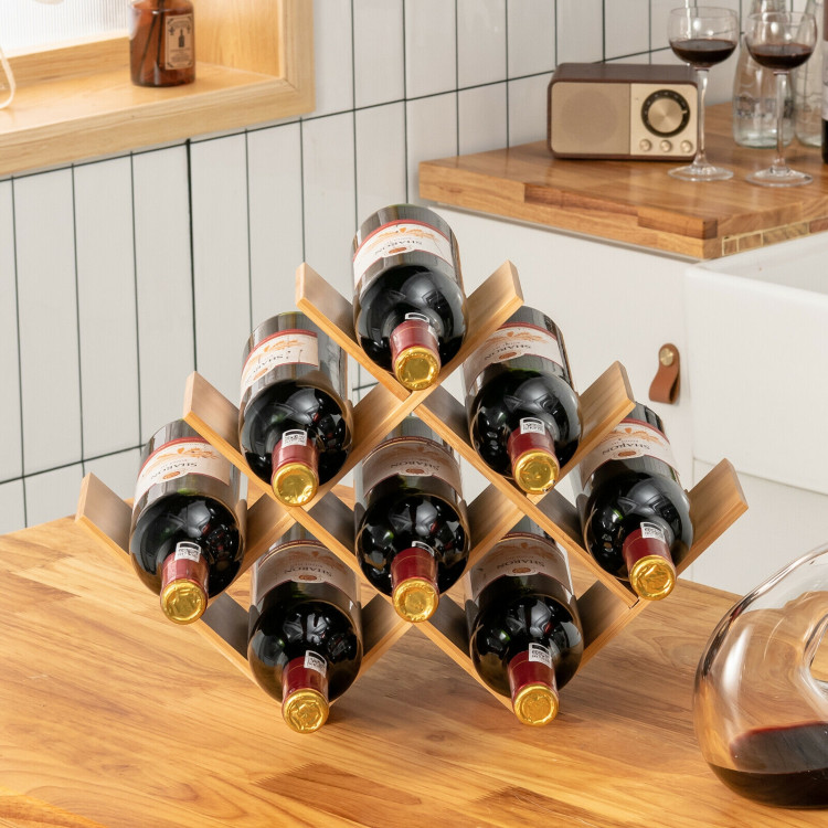 8-Bottle Freestanding Bamboo Wine Rack with Solid Structure-NaturalCostway Gallery View 6 of 10