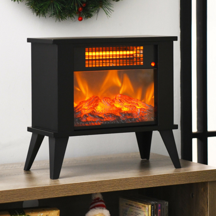 14 Inch Portable Electric Fireplace Heater with Realistic Flame Effect-BlackCostway Gallery View 1 of 12