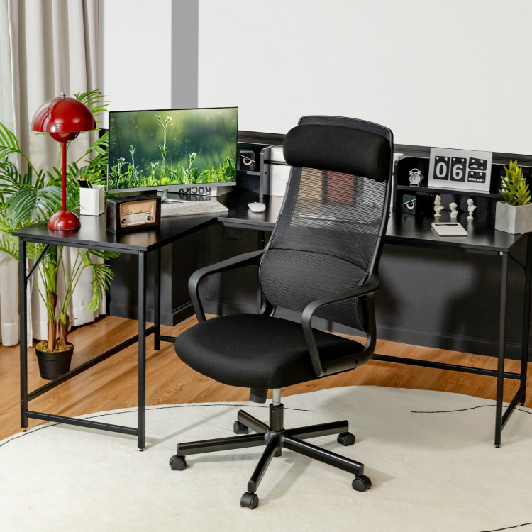 Adjustable Mesh Office Chair with Heating Support Headrest-BlackCostway Gallery View 2 of 10