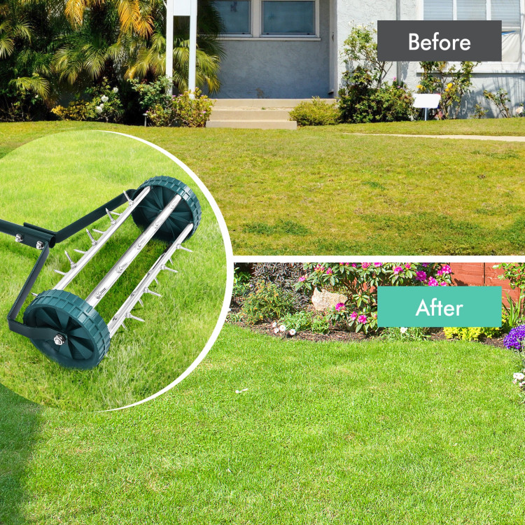 18 Inch Rolling Lawn Aerator with 3-Piece Handle for Soil LawnCostway Gallery View 3 of 10