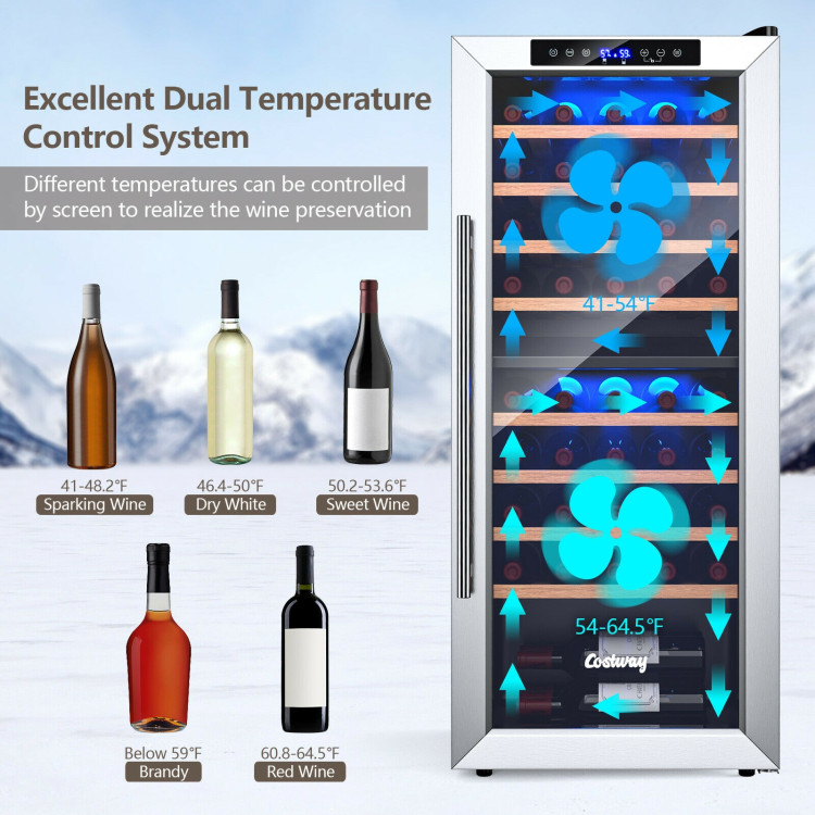 43 Bottle Wine Cooler Refrigerator Dual Zone Temperature Control with 8 Shelves-BlackCostway Gallery View 3 of 10