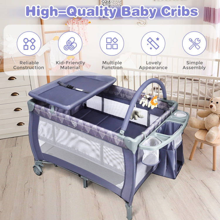 Portable Foldable Baby Playard Nursery Center with Changing Station-GrayCostway Gallery View 2 of 9