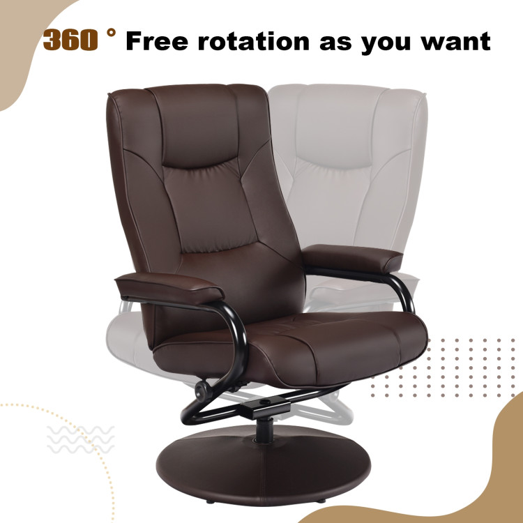 Swivel Lounge Chair Recliner with Ottoman-BrownCostway Gallery View 8 of 10