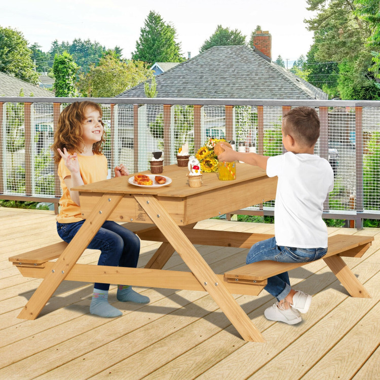 3-in-1 Kids Picnic Table Wooden Outdoor Water Sand Table with Play BoxesCostway Gallery View 6 of 10