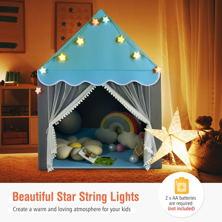 Kids Playhouse Tent with Star Lights and Mat-BlueCostway Gallery View 9 of 12