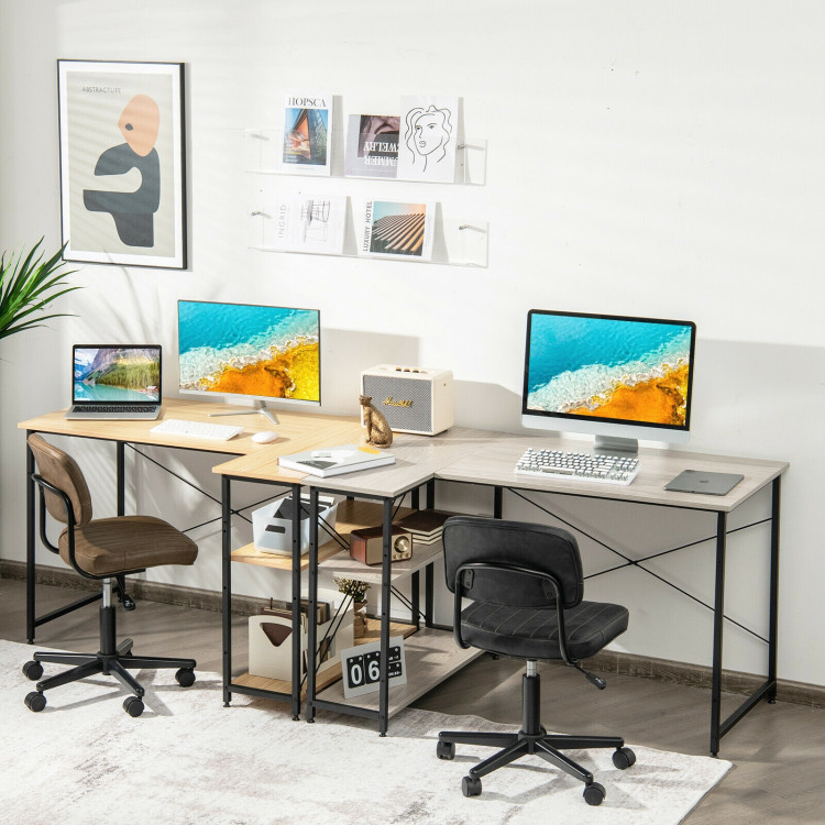 48 Inch Reversible L Shaped Computer Desk with Adjustable Shelf-NaturalCostway Gallery View 7 of 11