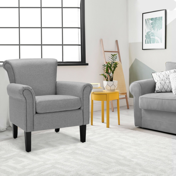 Upholstered Fabric Accent Chair with Adjustable Foot Pads-Light GrayCostway Gallery View 7 of 9