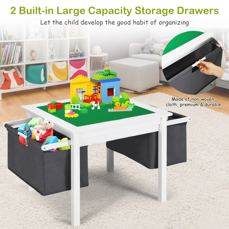 2-in-1 Kids Activity Table and 2 Chairs Set with Storage Building Block Table-WhiteCostway Gallery View 10 of 12