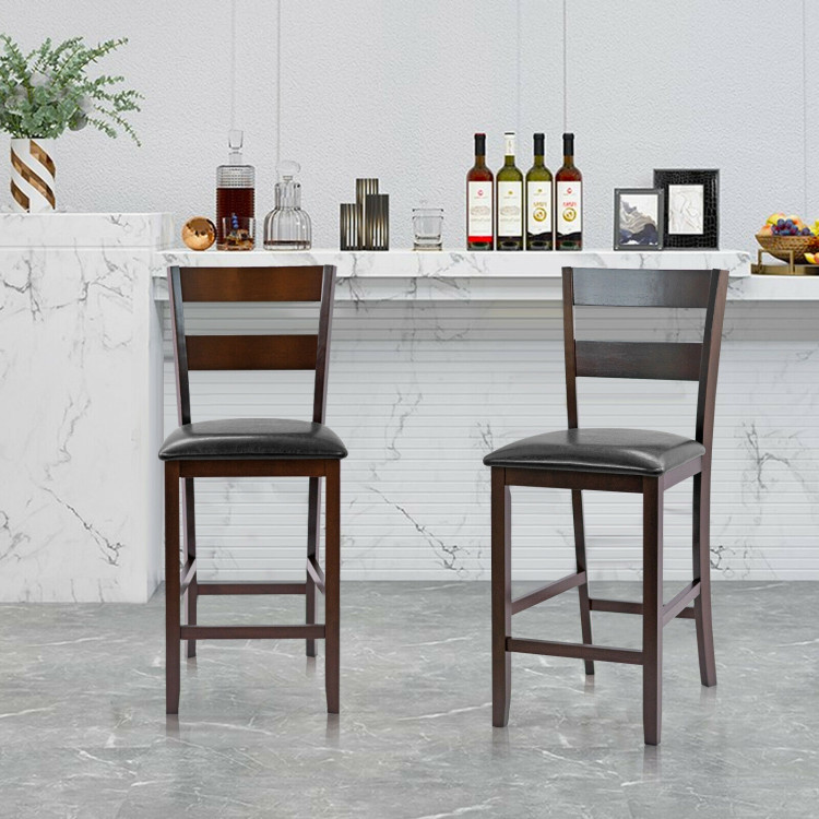 2-Pieces Upholstered Bar Stools Counter Height Chairs with PU Leather CoverCostway Gallery View 6 of 9