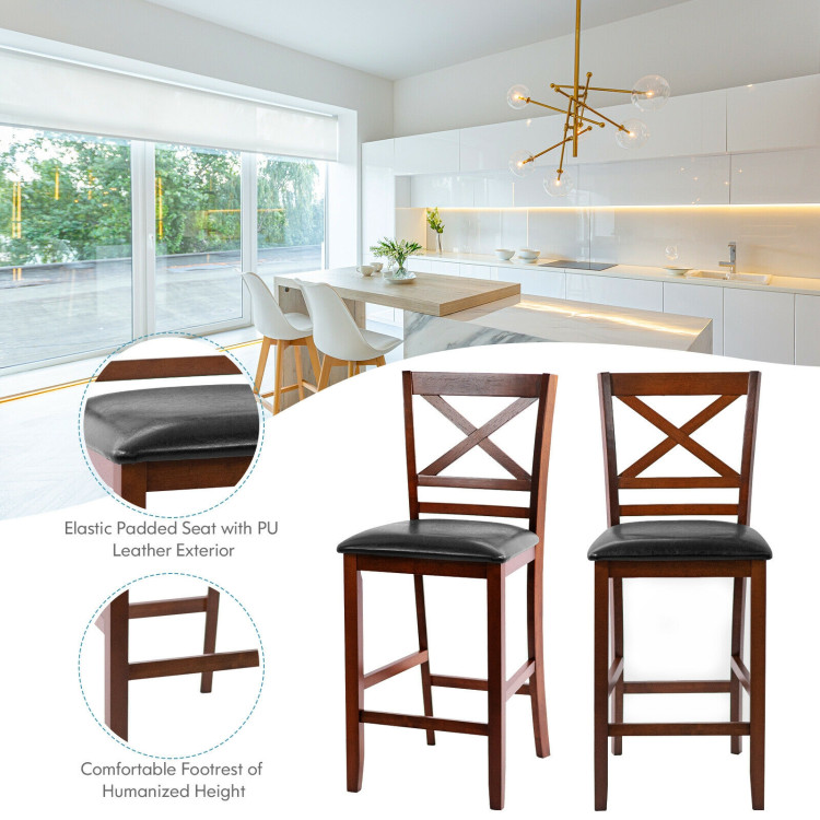 Set of 2 Bar Stools 25 Inch Counter Height Chairs with PU Leather SeatCostway Gallery View 3 of 10