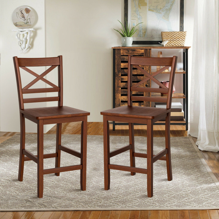 Set of 2 Bar Stools 24 Inch Counter Height Chairs with Rubber Wood LegsCostway Gallery View 6 of 8