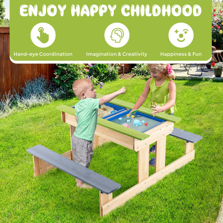 3-in-1 Outdoor Wooden Kids Water Sand Table with Play BoxesCostway Gallery View 7 of 10