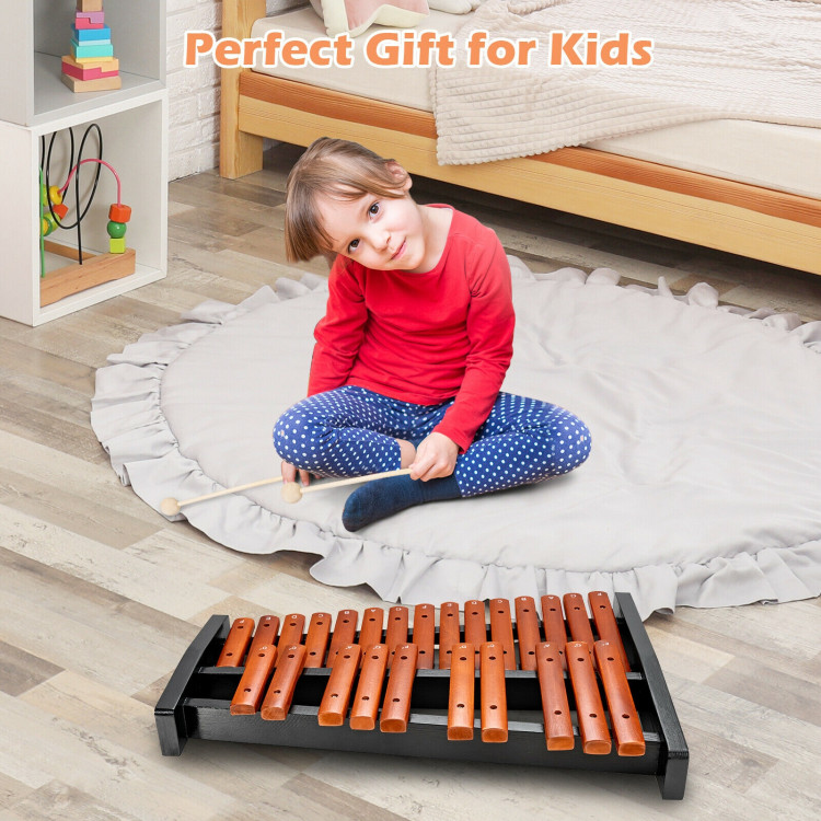 25 Notes Xylophone Wooden Percussion Educational Instrument with 2 MalletsCostway Gallery View 2 of 12