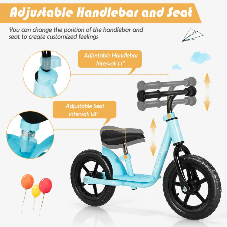 11 Inch Kids No Pedal Balance Training Bike with Footrest-BlueCostway Gallery View 5 of 10
