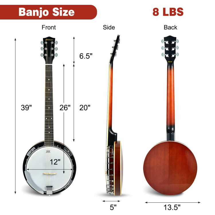 39 Inch Sonart Full-Size 6-string 24 Bracket Professional Banjo Instrument with Open BackCostway Gallery View 4 of 11