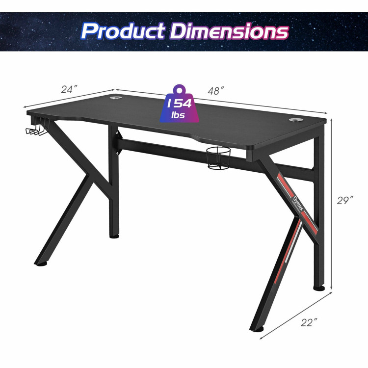 48 Inch K-shaped Gaming Desk with Cup Holder with Headphone HookCostway Gallery View 4 of 9