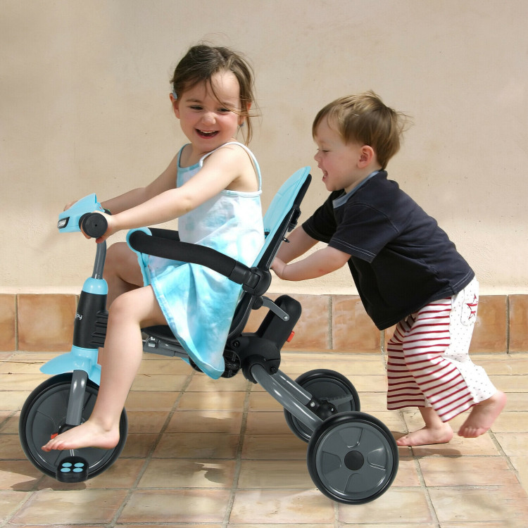 6-in-1 Foldable Baby Tricycle Toddler Stroller with Adjustable Handle-BlueCostway Gallery View 6 of 10