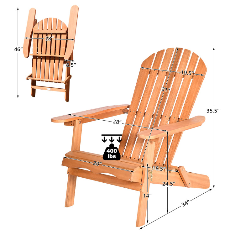 Eucalyptus Chair Foldable Outdoor Wood Lounger ChairCostway Gallery View 4 of 10