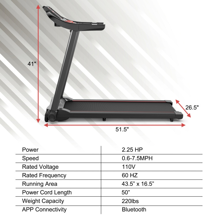2.25HP Electric Running Machine Treadmill with Speaker and APP Control-RedCostway Gallery View 4 of 10