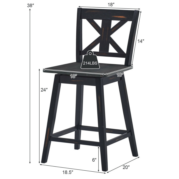 Set of 2 Swivel Counter Height Bar Stools with Solid Wood Legs-BlackCostway Gallery View 4 of 9