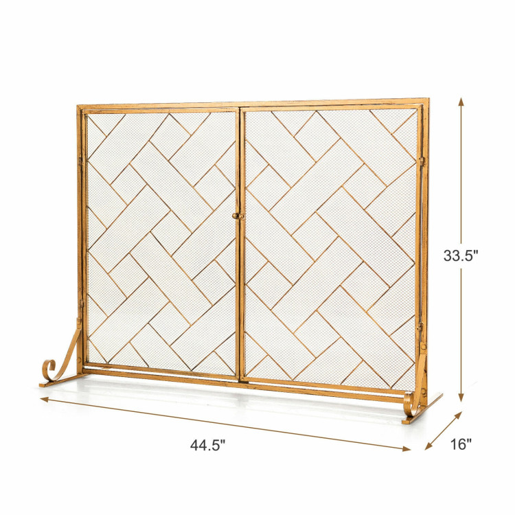 3-Panel Folding Wrought Iron Fireplace Screen with Doors and 4 Pieces Tools Set-GoldenCostway Gallery View 4 of 10