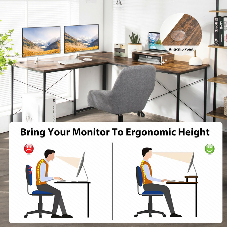 95 Inch 2-Person L-Shaped Long Reversible Computer Desk with Monitor Stand  - Costway
