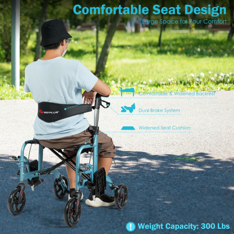 2-in-1 Adjustable Folding Handle Rollator Walker with Storage Space-BlueCostway Gallery View 3 of 12