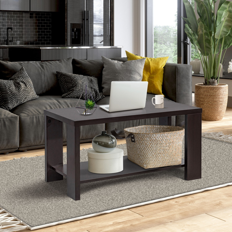 Rectangular Cocktail Coffee Table with Storage ShelfCostway Gallery View 7 of 9
