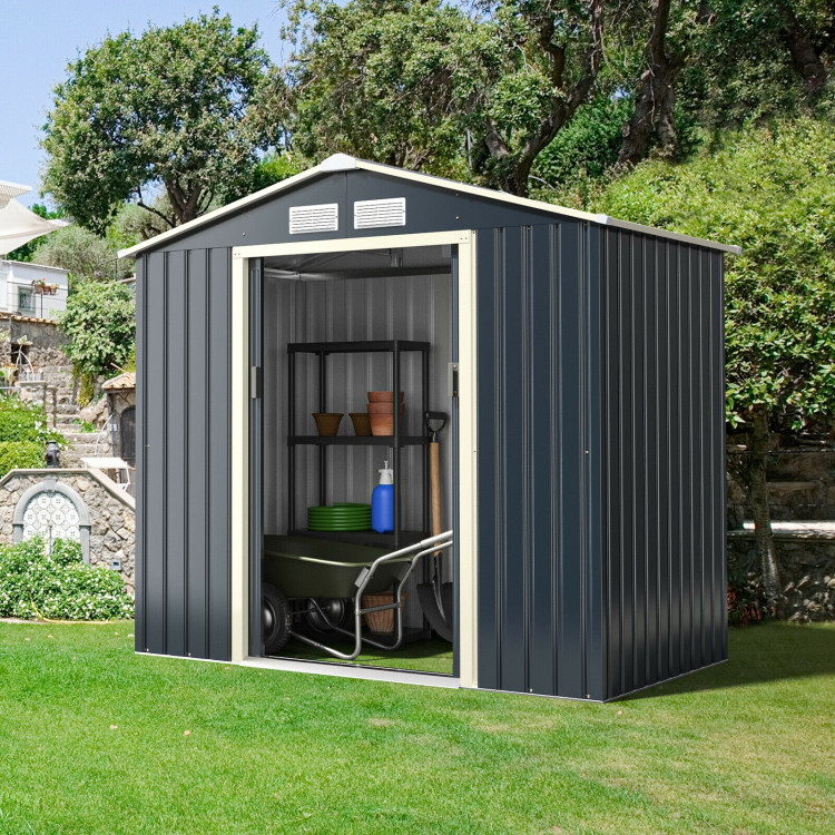 7 Feet X 4 Feet Metal Storage Shed with Sliding Double Lockable Doors-GrayCostway Gallery View 7 of 12