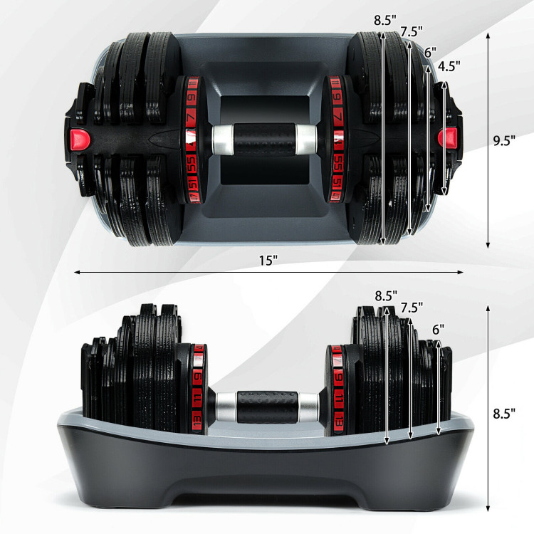 55 Lbs Adjustable Dumbbell with 18 Weights Storage Tray for Gym Home OfficeCostway Gallery View 4 of 11