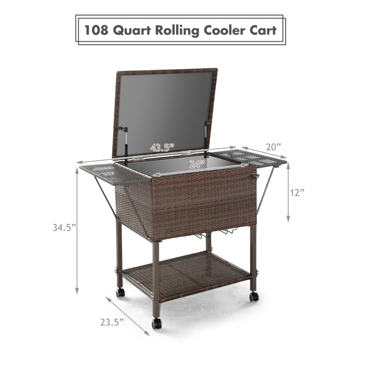 108 Qt Outdoor Portable Rattan Cooler Cart TrolleyCostway Gallery View 4 of 10