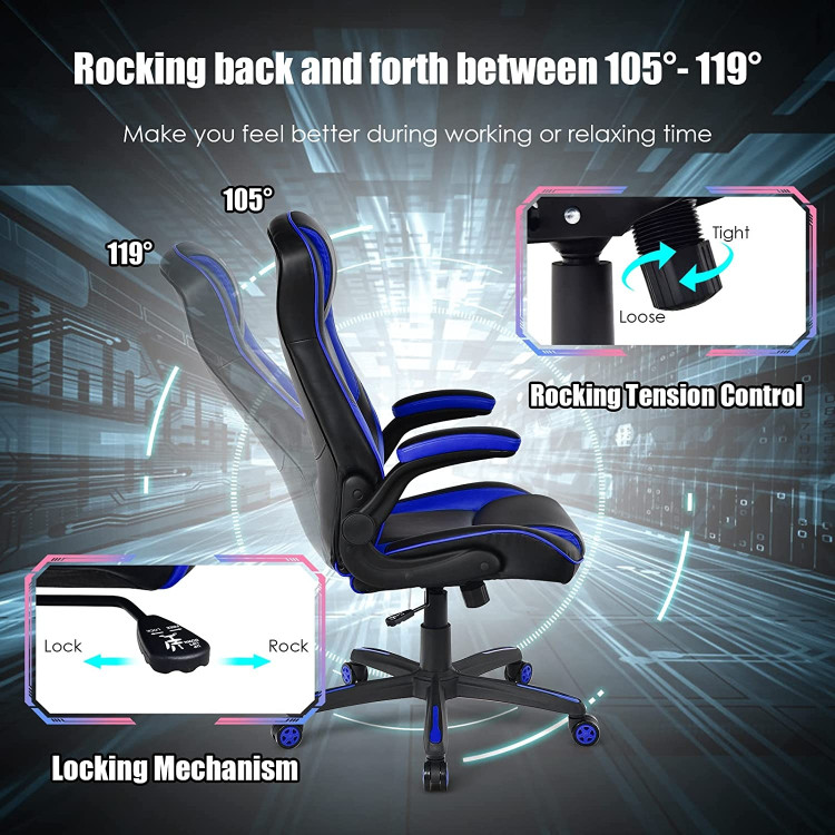 Racing Style Office Chair with PVC and PU Leather Seat-BlueCostway Gallery View 3 of 7