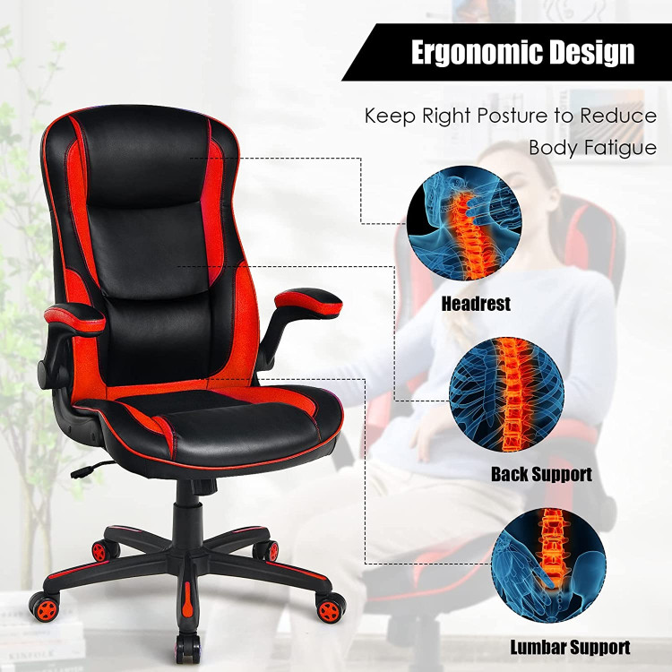 Ergonomic Computer Gaming Chair PU Leather Desk Chair with Lumbar Support,  Swivel Office Chair Executive Chair with Padded Armrest and Seat Cushion  for Gaming, Study and Working 
