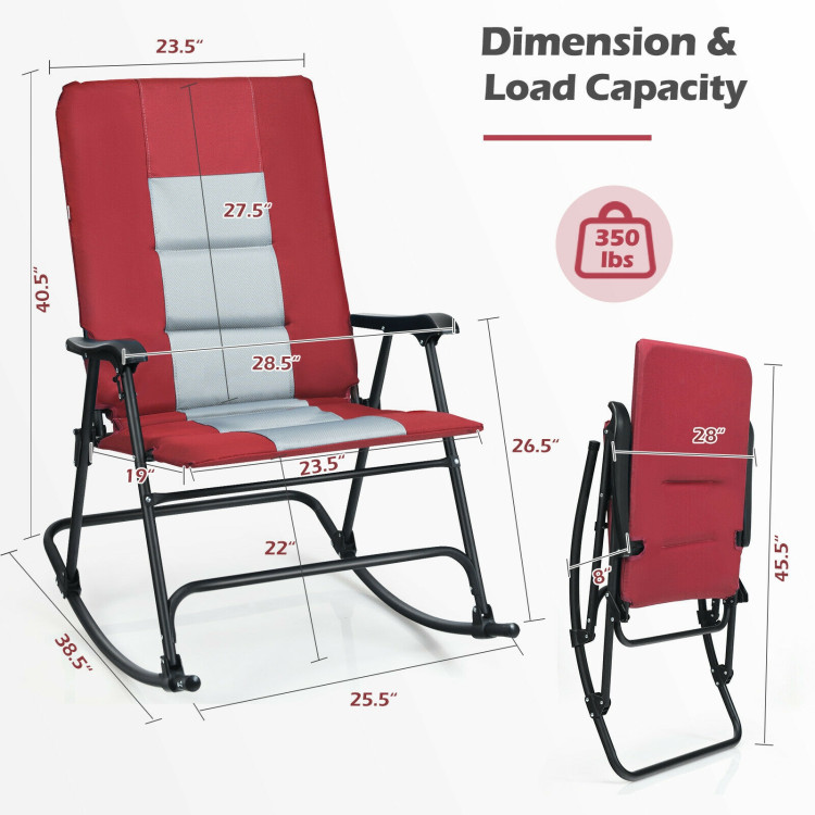 Foldable Rocking Padded Portable Camping Chair with Backrest and Armrest -RedCostway Gallery View 4 of 11