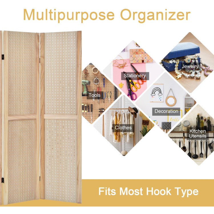 4-Panel Pegboard Display 5 Feet Tall Folding Privacy Screen for Craft Display OrganizedCostway Gallery View 10 of 12