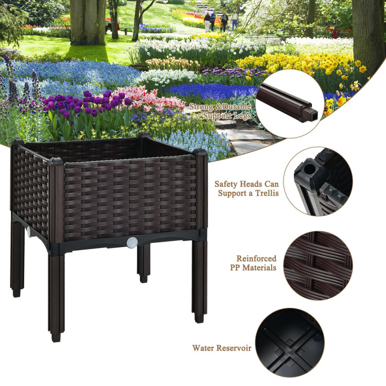 2 Set Elevated Plastic Raised Garden Bed Planter Kit for Flower Vegetable Grow-BrownCostway Gallery View 5 of 10