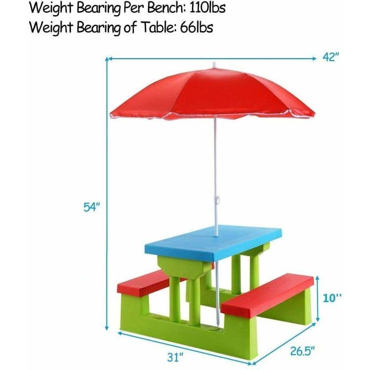 Kids Picnic Folding Table and Bench with UmbrellaCostway Gallery View 4 of 12