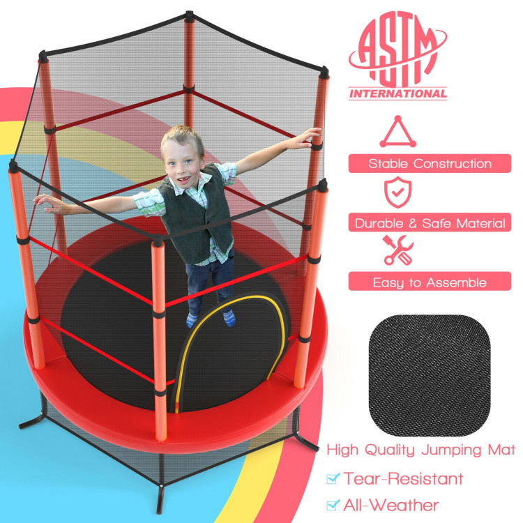 55 Inch Kids Recreational Trampoline Bouncing Jumping Mat with Enclosure Net-RedCostway Gallery View 5 of 10