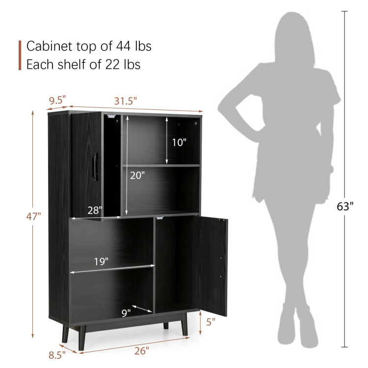 Sideboard Storage Cabinet with Door Shelf-BlackCostway Gallery View 4 of 10
