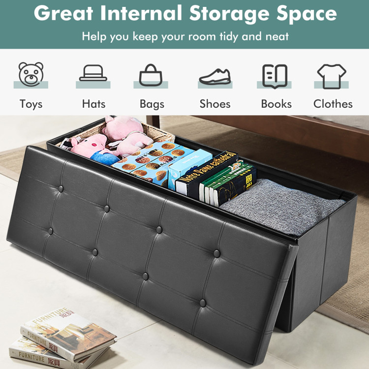 45 Inches Large Folding Ottoman Storage Seat-BlackCostway Gallery View 2 of 9