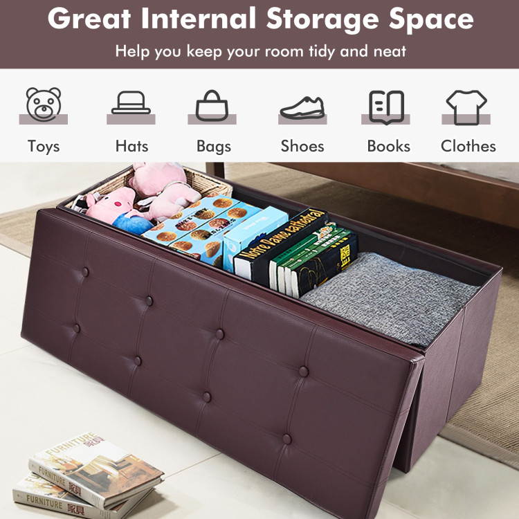 45 Inches Large Folding Ottoman Storage Seat - BrownCostway Gallery View 2 of 9