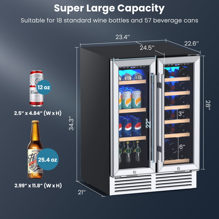 24 Inch Dual Zone Wine and Beverage Cooler-SilverCostway Gallery View 4 of 13