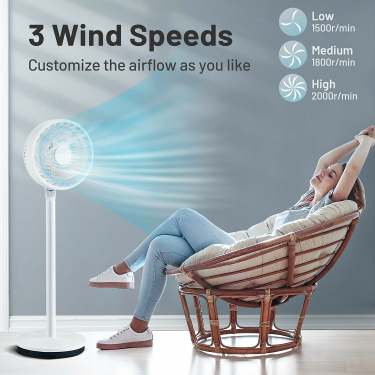9 Inch Portable Oscillating Pedestal Floor Fan with Adjustable Heights and Speeds-WhiteCostway Gallery View 8 of 13